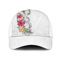 Hawaii DNA Kakau Tattoo Mesh Trucker Cap with Plumeria and Hibiscus Tropical Plants White Color