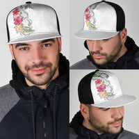 Hawaii DNA Kakau Tattoo Mesh Trucker Cap with Plumeria and Hibiscus Tropical Plants White Color