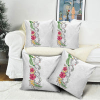 Hawaii DNA Kakau Tattoo Pillow Cover with Plumeria and Hibiscus Tropical Plants White Color