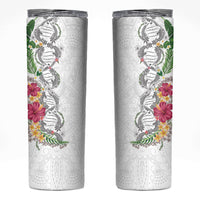 Hawaii DNA Kakau Tattoo Skinny Tumbler with Plumeria and Hibiscus Tropical Plants White Color