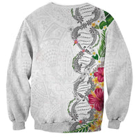 Hawaii DNA Kakau Tattoo Sweatshirt with Plumeria and Hibiscus Tropical Plants White Color