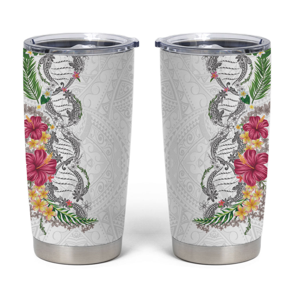 Hawaii DNA Kakau Tattoo Tumbler Cup with Plumeria and Hibiscus Tropical Plants White Color