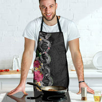 Hawaii DNA Kakau Tattoo Apron with Plumeria and Hibiscus Tropical Plants Black Color