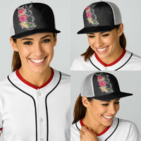 Hawaii DNA Kakau Tattoo Baseball Net Cap with Plumeria and Hibiscus Tropical Plants Black Color
