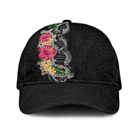Hawaii DNA Kakau Tattoo Classic Cap with Plumeria and Hibiscus Tropical Plants Black Color