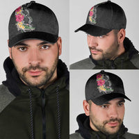 Hawaii DNA Kakau Tattoo Classic Cap with Plumeria and Hibiscus Tropical Plants Black Color