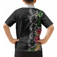Hawaii DNA Kakau Tattoo Hawaiian Shirt with Plumeria and Hibiscus Tropical Plants Black Color