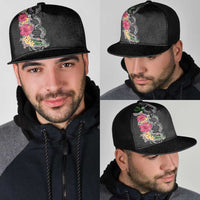 Hawaii DNA Kakau Tattoo Mesh Trucker Cap with Plumeria and Hibiscus Tropical Plants Black Color