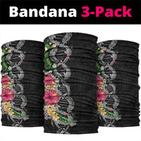 Hawaii DNA Kakau Tattoo Neck Gaiter with Plumeria and Hibiscus Tropical Plants Black Color