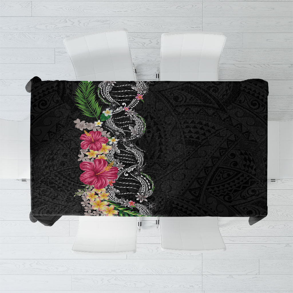 Hawaii DNA Kakau Tattoo Tablecloth with Plumeria and Hibiscus Tropical Plants Black Color LT03 Black - Polynesian Pride