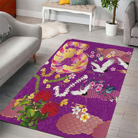 Hawaiian and Japanese Culture Together Area Rug Kakau Tribal Pattern and Irezumi Art Purple Color