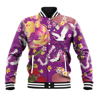 Hawaiian and Japanese Culture Together Baseball Jacket Kakau Tribal Pattern and Irezumi Art Purple Color