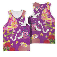 Hawaiian and Japanese Culture Together Basketball Jersey Kakau Tribal Pattern and Irezumi Art Purple Color