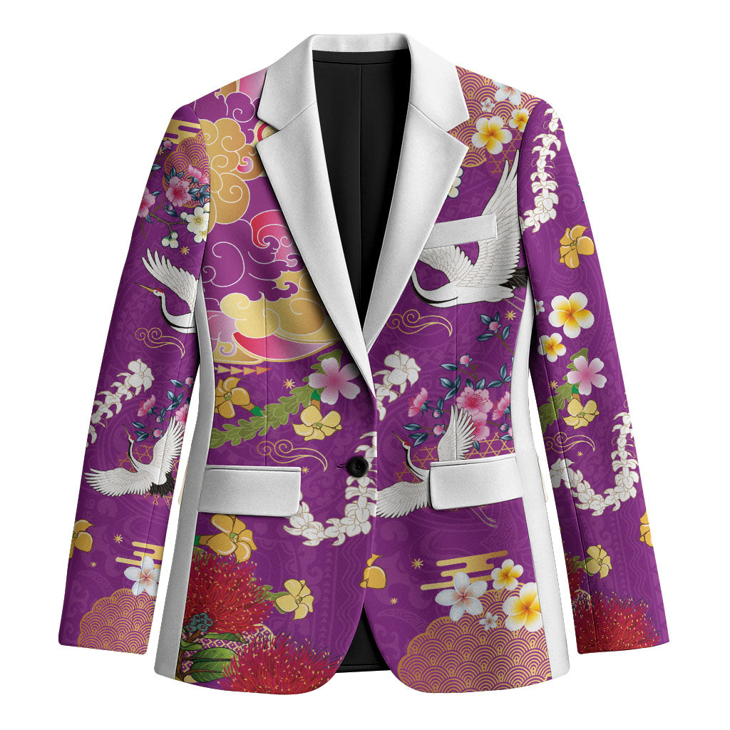 Hawaiian and Japanese Culture Together Blazer Kakau Tribal Pattern and Irezumi Art Purple Color LT03 Unisex Purple - Polynesian Pride