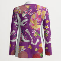 Hawaiian and Japanese Culture Together Blazer Kakau Tribal Pattern and Irezumi Art Purple Color