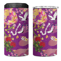 Hawaiian and Japanese Culture Together 4 in 1 Can Cooler Tumbler Kakau Tribal Pattern and Irezumi Art Purple Color