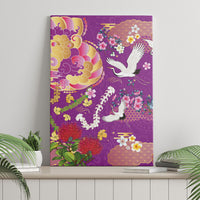 Hawaiian and Japanese Culture Together Canvas Wall Art Kakau Tribal Pattern and Irezumi Art Purple Color