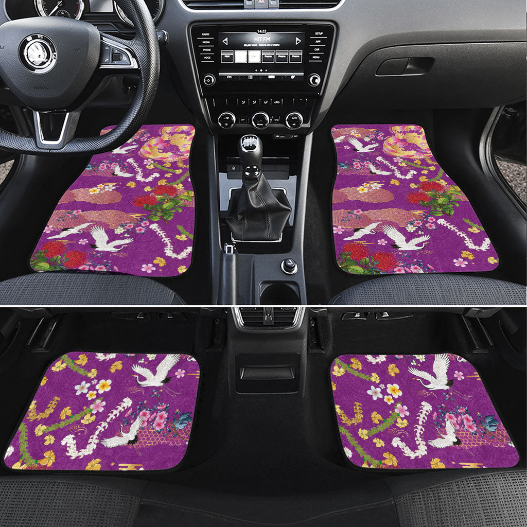 Hawaiian and Japanese Culture Together Car Mats Kakau Tribal Pattern and Irezumi Art Purple Color
