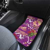 Hawaiian and Japanese Culture Together Car Mats Kakau Tribal Pattern and Irezumi Art Purple Color