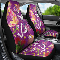 Hawaiian and Japanese Culture Together Car Seat Cover Kakau Tribal Pattern and Irezumi Art Purple Color