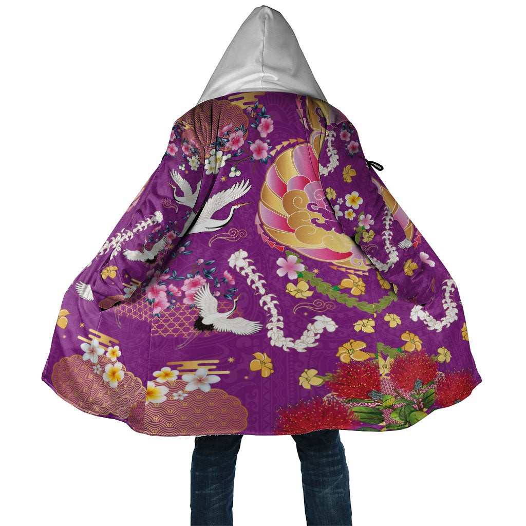 Hawaiian and Japanese Culture Together Cloak Kakau Tribal Pattern and Irezumi Art Purple Color