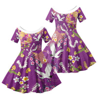 Hawaiian and Japanese Culture Together Family Matching Off Shoulder Maxi Dress and Hawaiian Shirt Kakau Tribal Pattern and Irezumi Art Purple Color