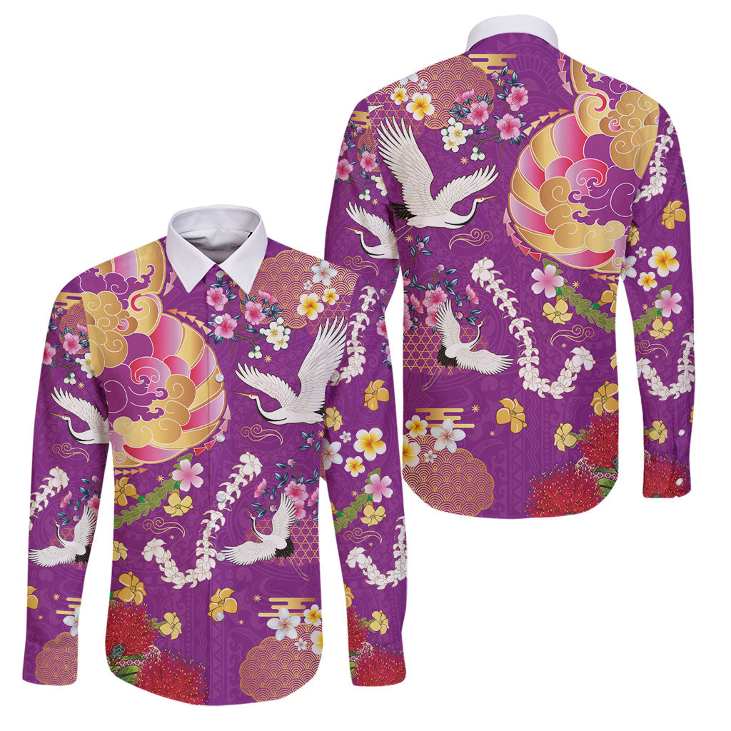 Hawaiian and Japanese Culture Together Family Matching Puletasi and Hawaiian Shirt Kakau Tribal Pattern and Irezumi Art Purple Color