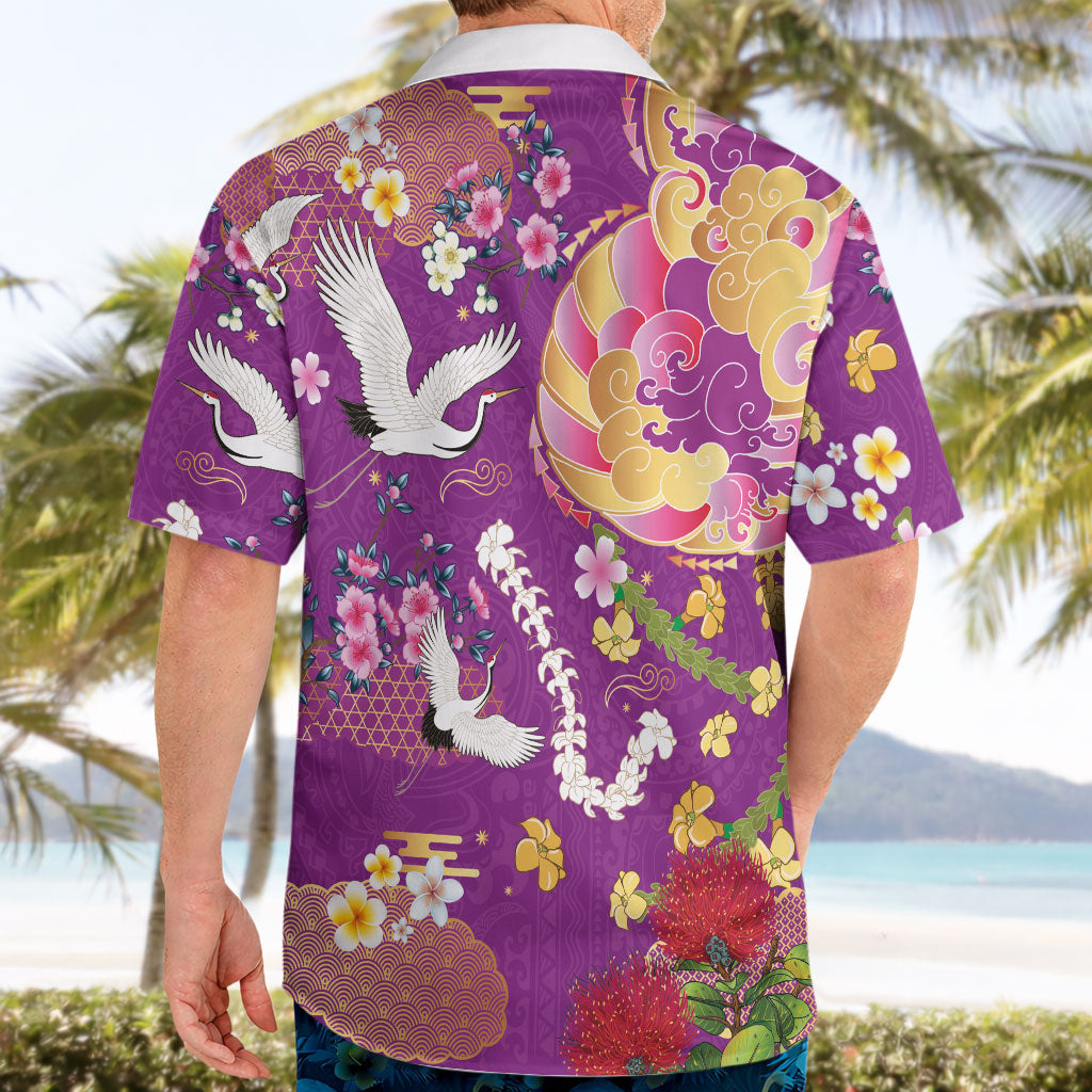 Hawaiian and Japanese Culture Together Hawaiian Shirt Kakau Tribal Pattern and Irezumi Art Purple Color
