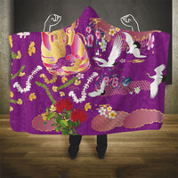 Hawaiian and Japanese Culture Together Hooded Blanket Kakau Tribal Pattern and Irezumi Art Purple Color