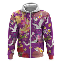 Hawaiian and Japanese Culture Together Hoodie Kakau Tribal Pattern and Irezumi Art Purple Color