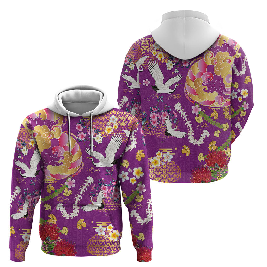 Hawaiian and Japanese Culture Together Hoodie Kakau Tribal Pattern and Irezumi Art Purple Color