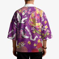 Hawaiian and Japanese Culture Together Kimono Kakau Tribal Pattern and Irezumi Art Purple Color