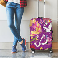 Hawaiian and Japanese Culture Together Luggage Cover Kakau Tribal Pattern and Irezumi Art Purple Color