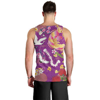 Hawaiian and Japanese Culture Together Men Tank Top Kakau Tribal Pattern and Irezumi Art Purple Color
