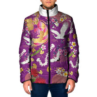 Hawaiian and Japanese Culture Together Padded Jacket Kakau Tribal Pattern and Irezumi Art Purple Color
