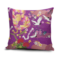 Hawaiian and Japanese Culture Together Pillow Cover Kakau Tribal Pattern and Irezumi Art Purple Color