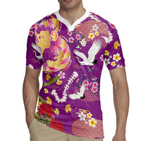 Hawaiian and Japanese Culture Together Rugby Jersey Kakau Tribal Pattern and Irezumi Art Purple Color