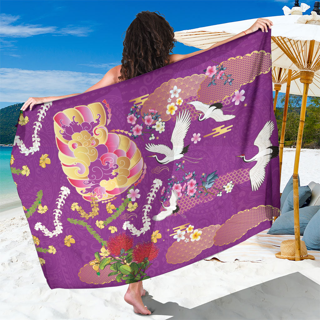 Hawaiian and Japanese Culture Together Sarong Kakau Tribal Pattern and Irezumi Art Purple Color