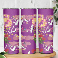 Hawaiian and Japanese Culture Together Skinny Tumbler Kakau Tribal Pattern and Irezumi Art Purple Color