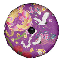 Hawaiian and Japanese Culture Together Spare Tire Cover Kakau Tribal Pattern and Irezumi Art Purple Color