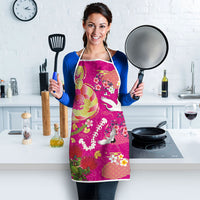 Hawaiian and Japanese Culture Together Apron Kakau Tribal Pattern and Irezumi Art Pink Color