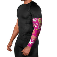 Hawaiian and Japanese Culture Together Arm Sleeves Kakau Tribal Pattern and Irezumi Art Pink Color