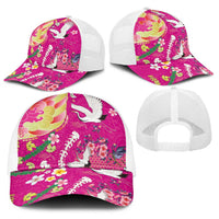 Hawaiian and Japanese Culture Together Baseball Net Cap Kakau Tribal Pattern and Irezumi Art Pink Color