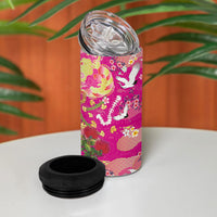 Hawaiian and Japanese Culture Together 4 in 1 Can Cooler Tumbler Kakau Tribal Pattern and Irezumi Art Pink Color