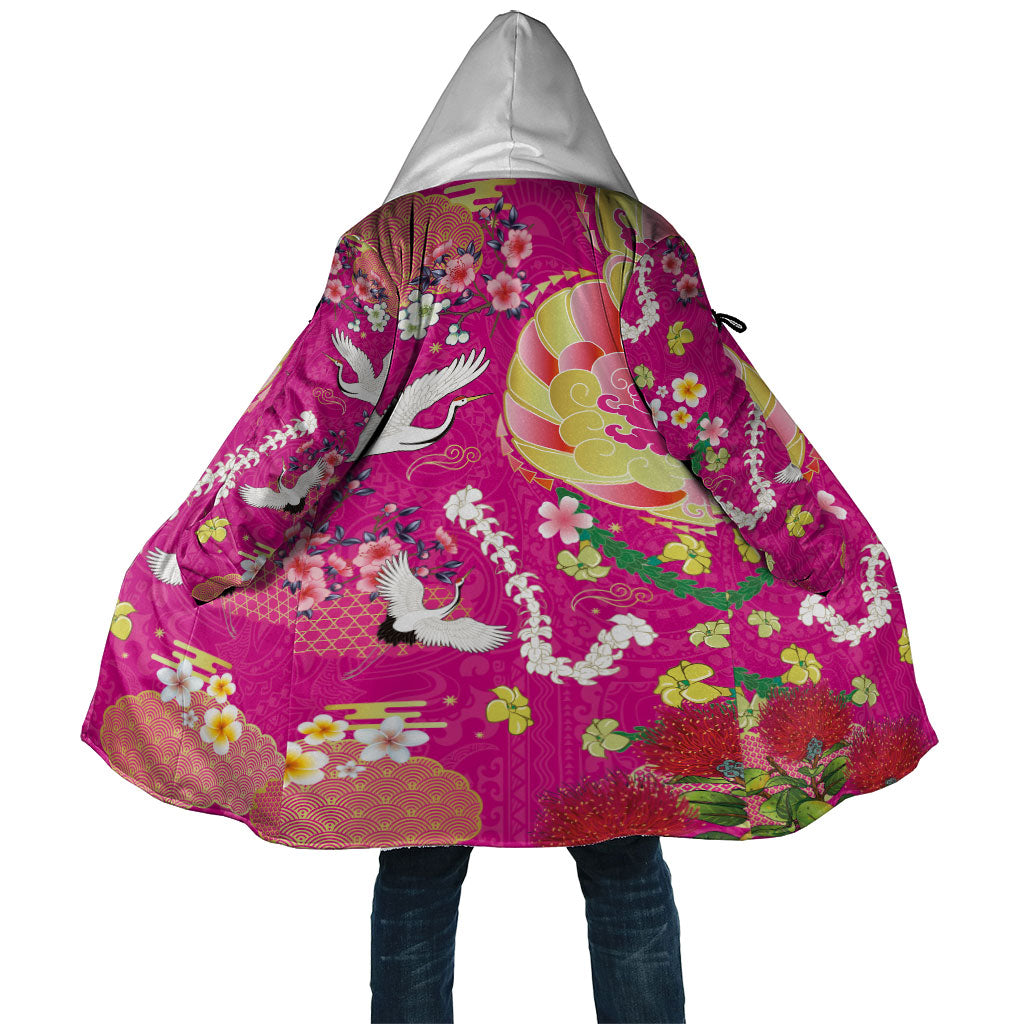 Hawaiian and Japanese Culture Together Cloak Kakau Tribal Pattern and Irezumi Art Pink Color LT03 Unisex Pink - Polynesian Pride