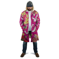 Hawaiian and Japanese Culture Together Cloak Kakau Tribal Pattern and Irezumi Art Pink Color