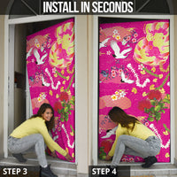 Hawaiian and Japanese Culture Together Door Cover Kakau Tribal Pattern and Irezumi Art Pink Color
