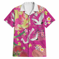 Hawaiian and Japanese Culture Together Hawaiian Shirt Kakau Tribal Pattern and Irezumi Art Pink Color