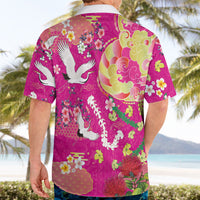Hawaiian and Japanese Culture Together Hawaiian Shirt Kakau Tribal Pattern and Irezumi Art Pink Color