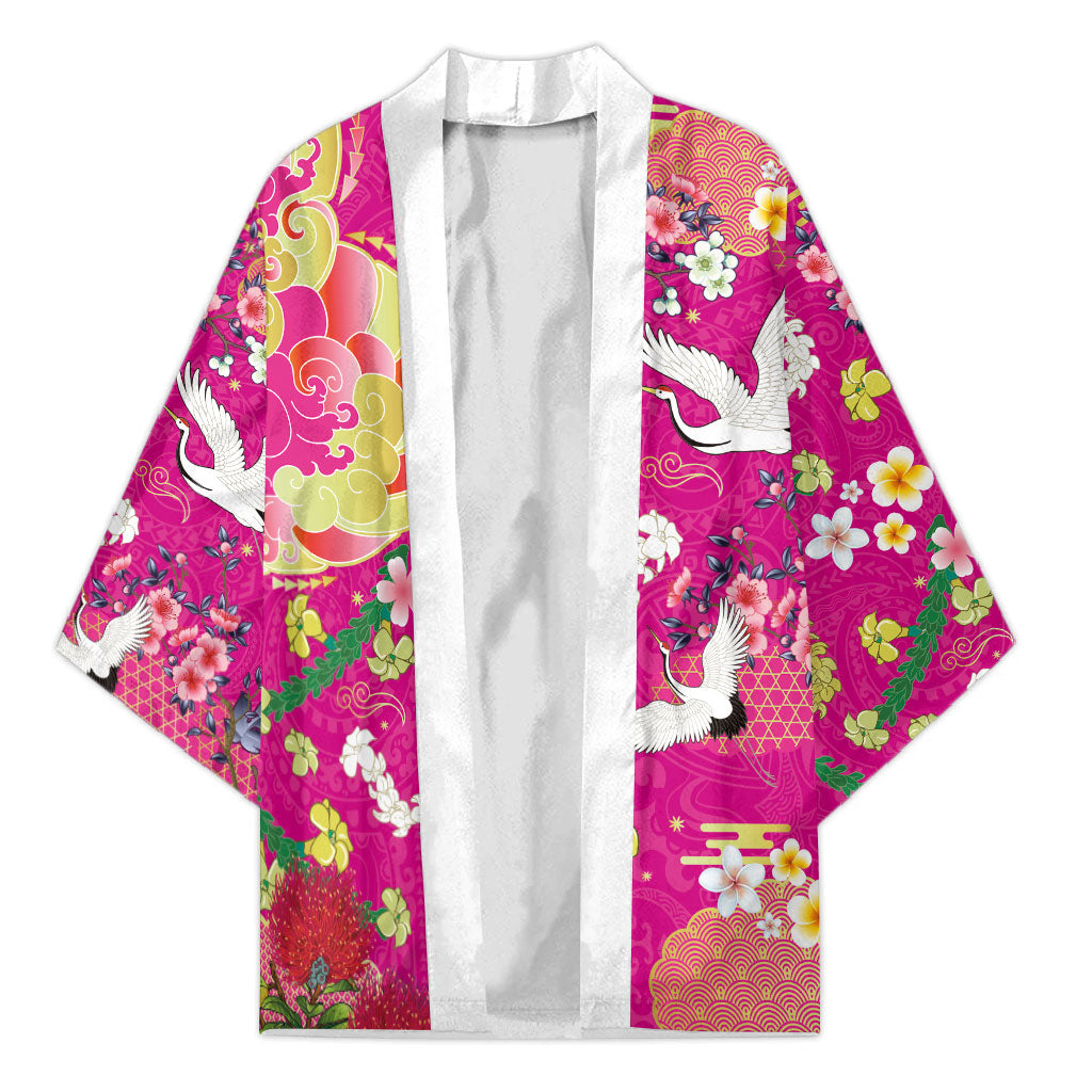 Hawaiian and Japanese Culture Together Kimono Kakau Tribal Pattern and Irezumi Art Pink Color LT03 Unisex Pink - Polynesian Pride